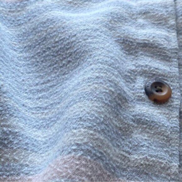 Columbia Calico Basin Shirt Jacket Shaket Woman Large Grey Stripped Pockets Cozy - Picture 11 of 16